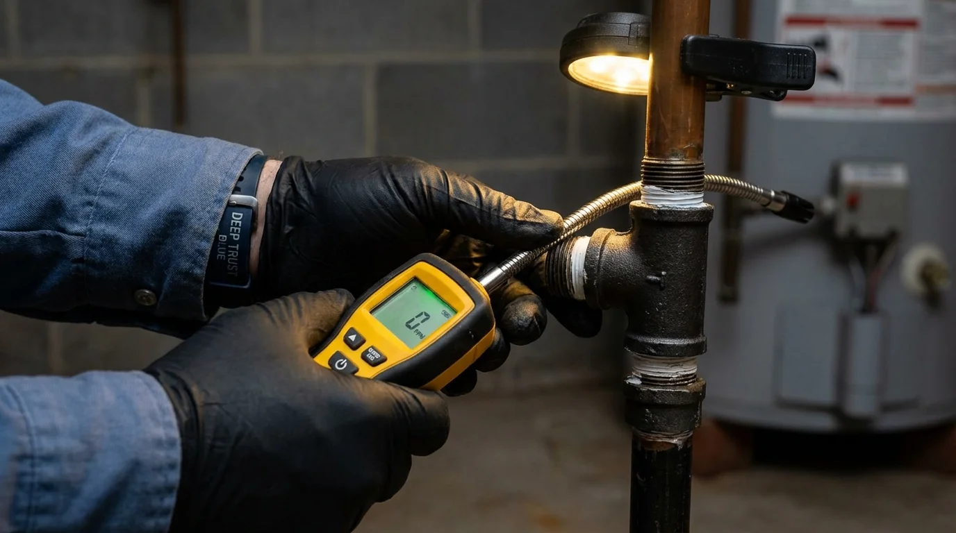 Gas leak detection with electronic sniffer by Johns Plumbing LLC in Monroe