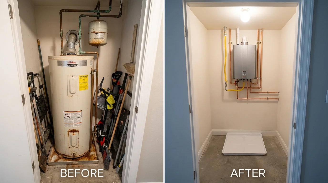 Tank water heater versus wall-mounted tankless unit comparison for Monroe, LA homeowners
